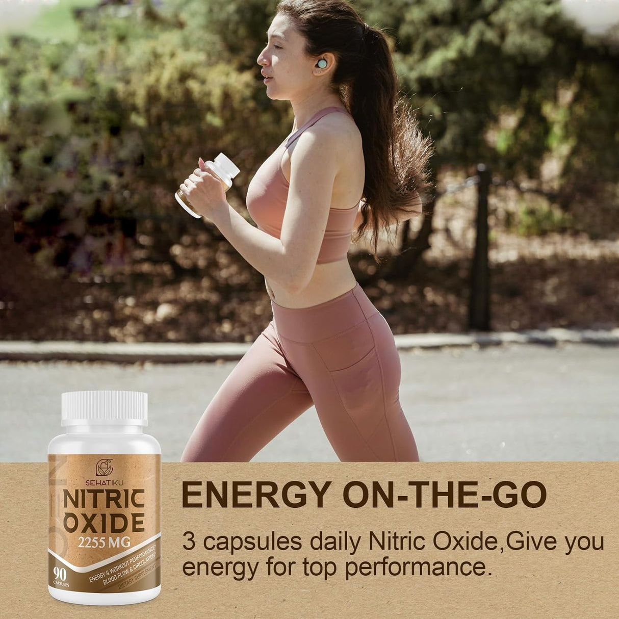 Suplemento de óxido nítrico de 2255 mg para corazón, 90 cáp