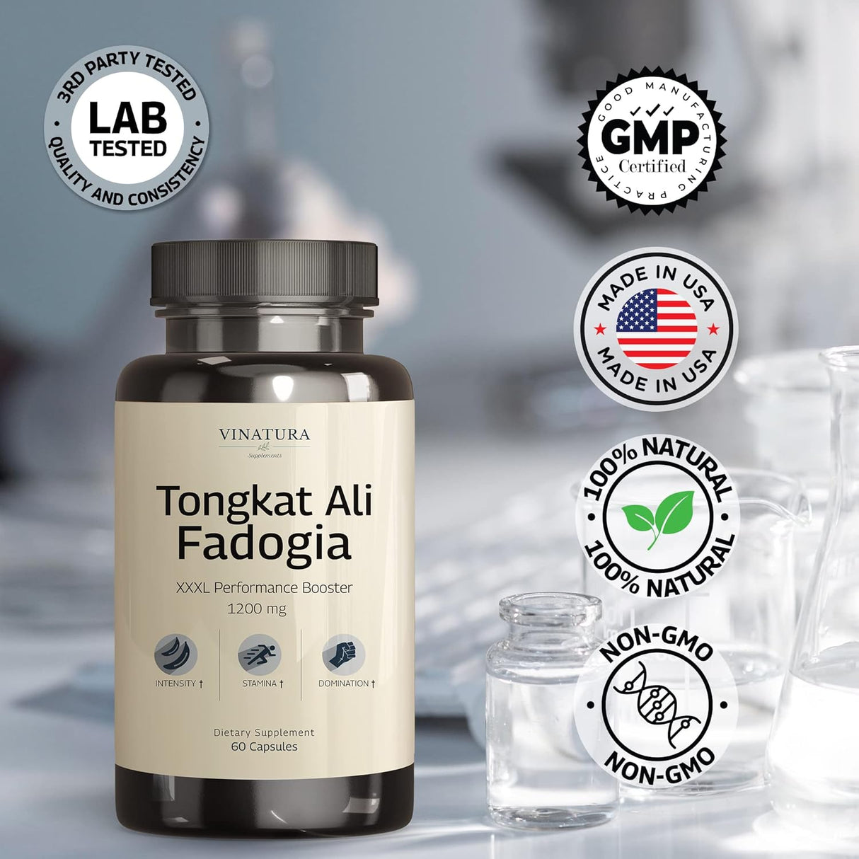 Suplemento Fadogia Agrestis Tongkat Ali 1200 mg 60 capsula