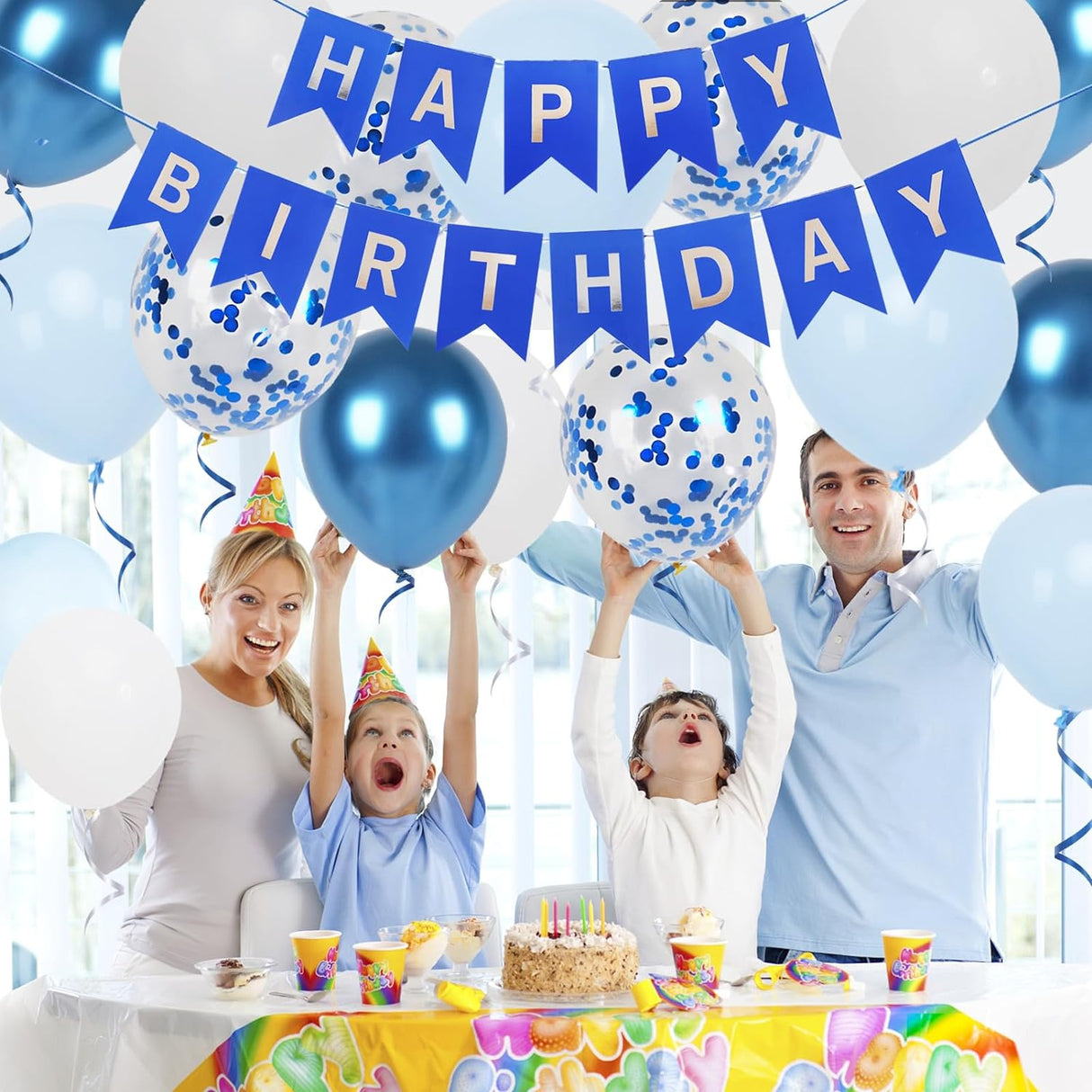 Decoración Cumpleaños Azul con Globos y Cintas para Hombres y Niños