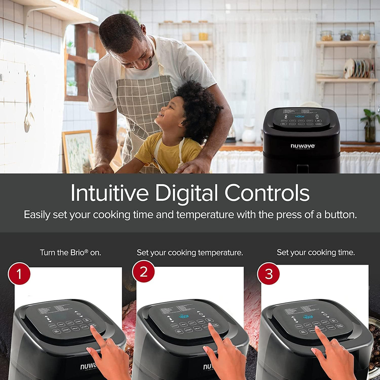 Freidora de aire Nuwave Brio 6 Qt, digital, con probe y accesorios.