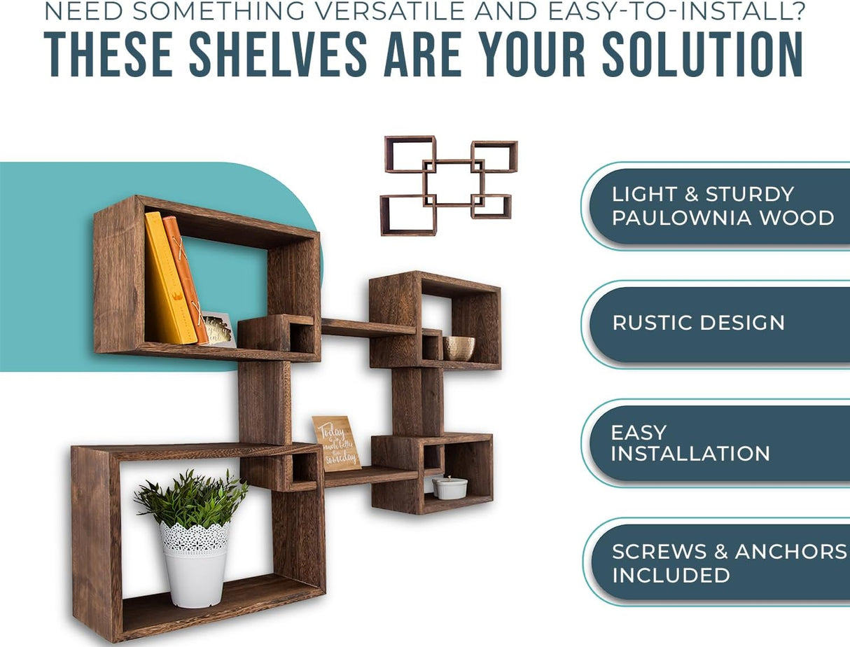 Estantes flotantes cuadrados rústicos - Set de 5 - Torched Brown