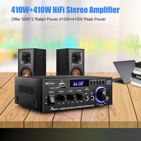 Amplificador Estéreo 50W 2.0 Bluetooth 5.0 AK45 Pro