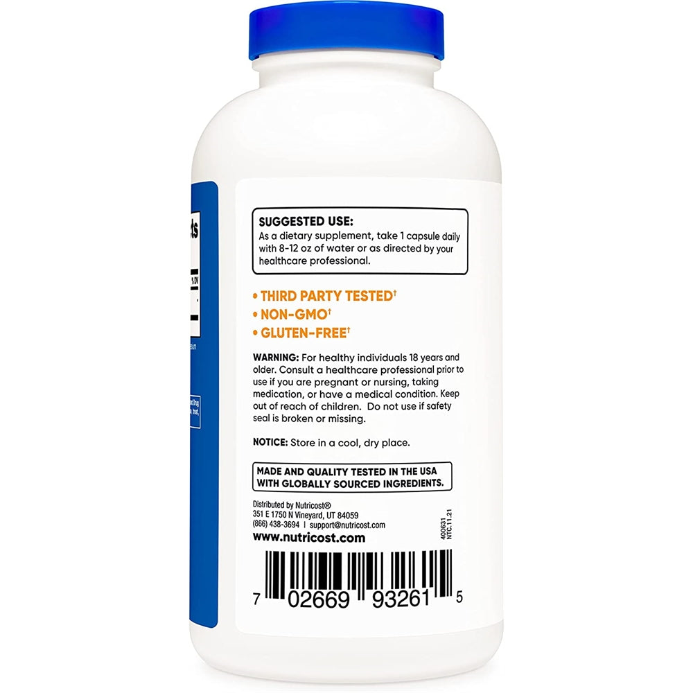 Suplemento L-Arginina 500 mg, 300 cápsulas Sin gluten OMG