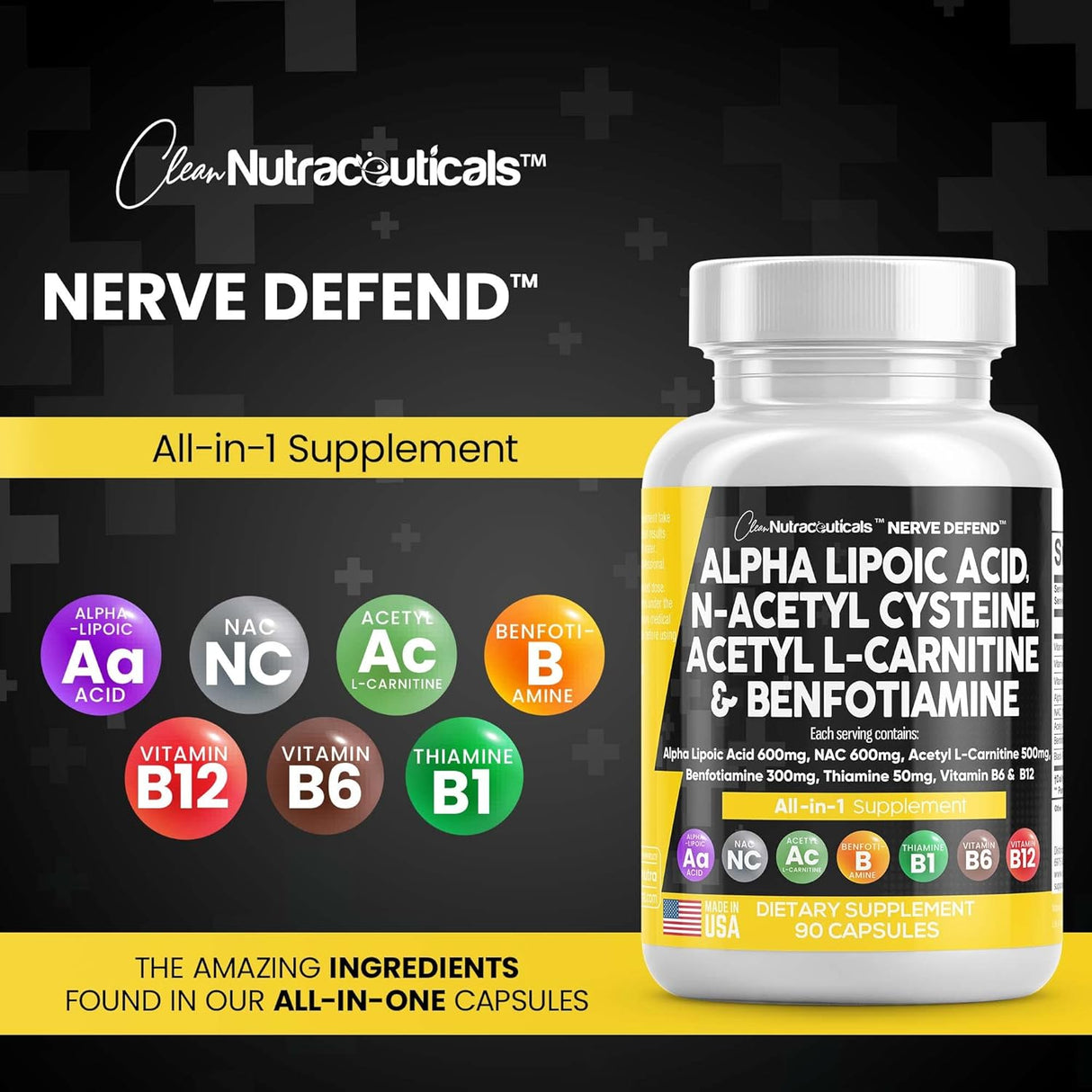 Suplemento Nerve Support 600mg - 90 Caps - Hecho en EE. UU.