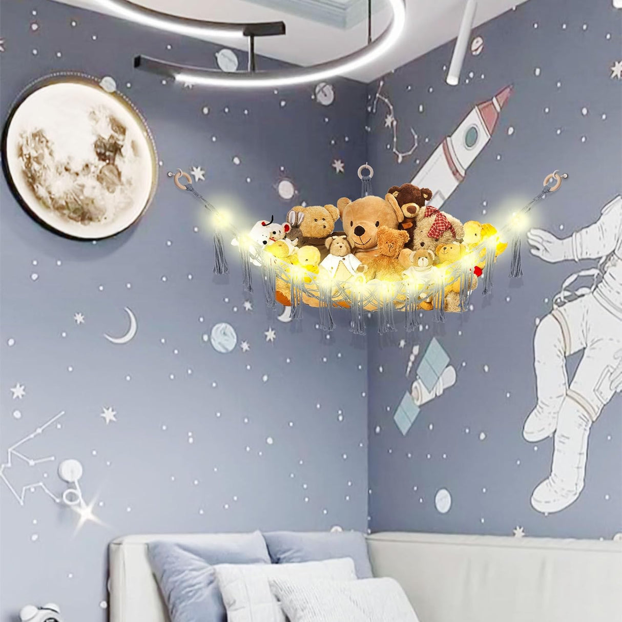 Hamaca para Peluches con Luz LED, Decoración Infantil, Modelo Corner