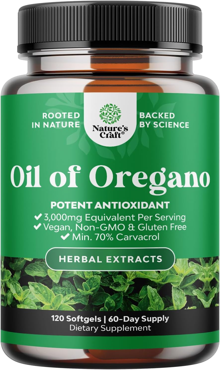 Cápsulas Blandas de Aceite de Orégano Vegano - 3000mg - 70% Carvacrol