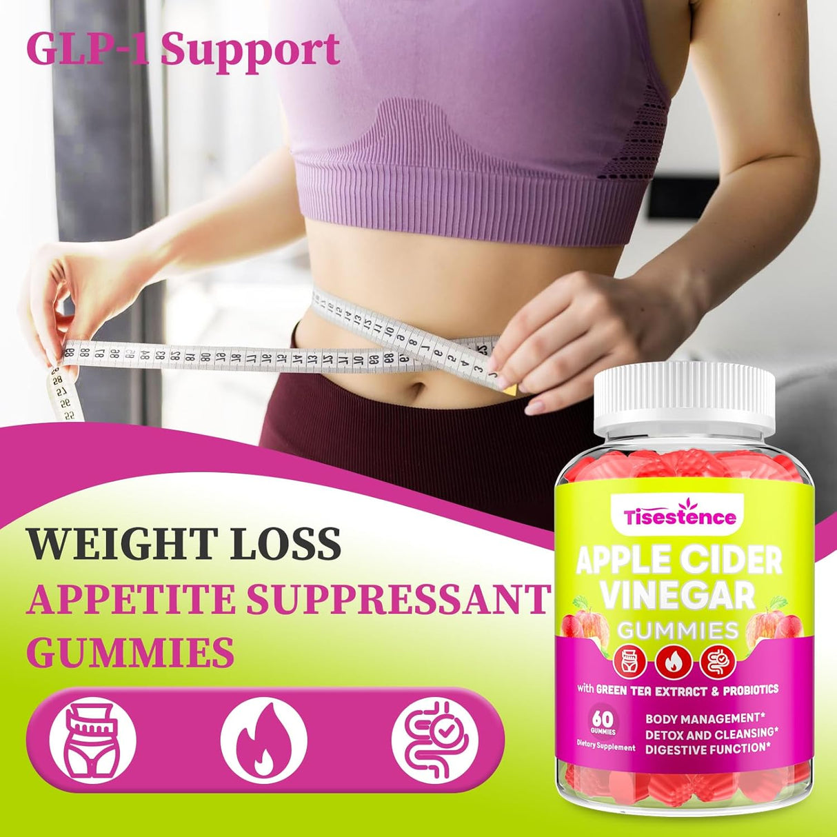 Suplemento para control de apetito, Apple Cider Vinegar, 60 gomitas