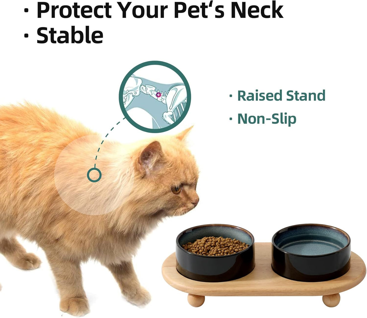Havniva Cuenco elevado de cerámica para comida y agua gatos