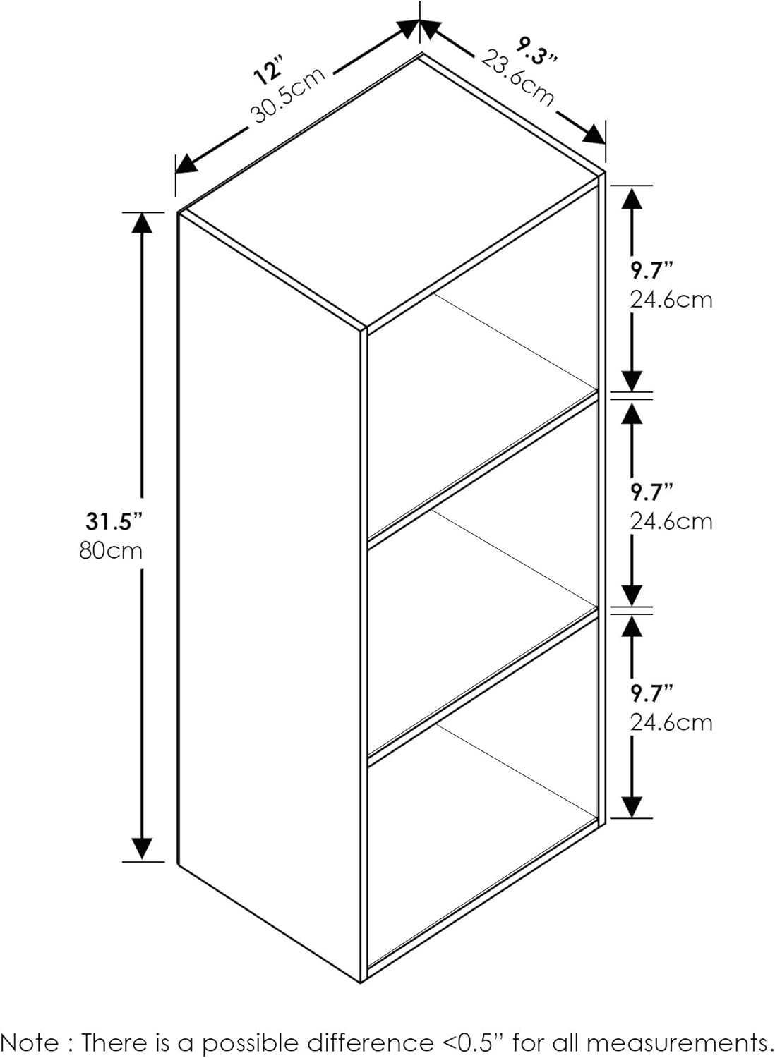 Estantería para libros de 3 niveles - Modelo 11003WH/LBL