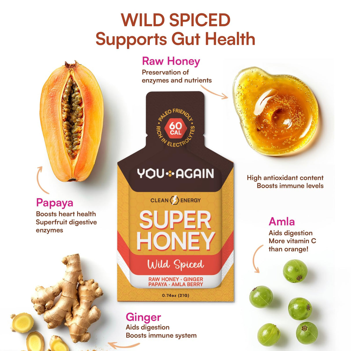 Gel Energético Super Honey Wild Spiced | You Again | 8 Paquetes