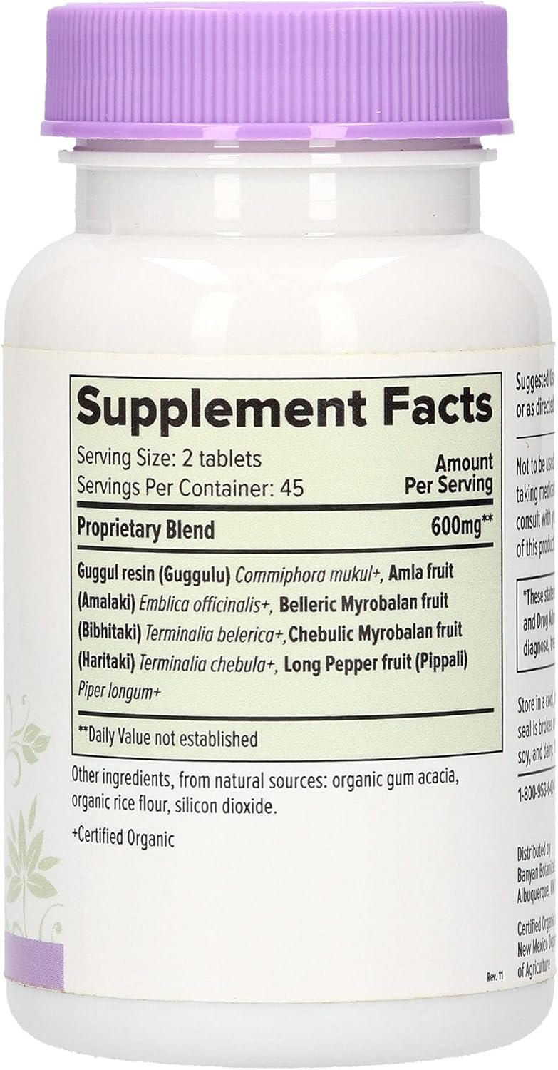 Suplemento Botanicals Triphala Guggulu Pippali orgánico