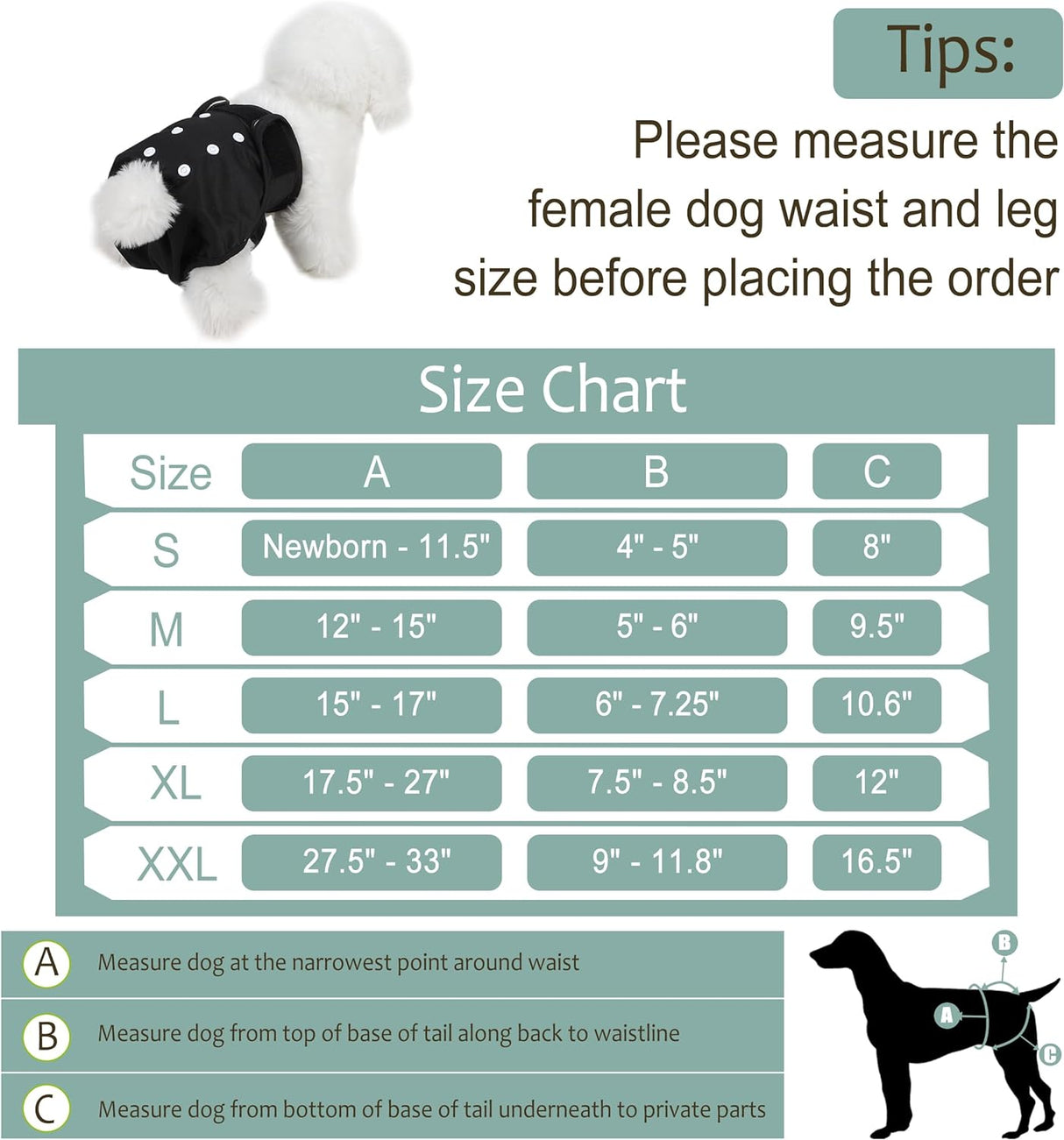 Pañales lavables para perras – Pañales reutilizables (negro, S)