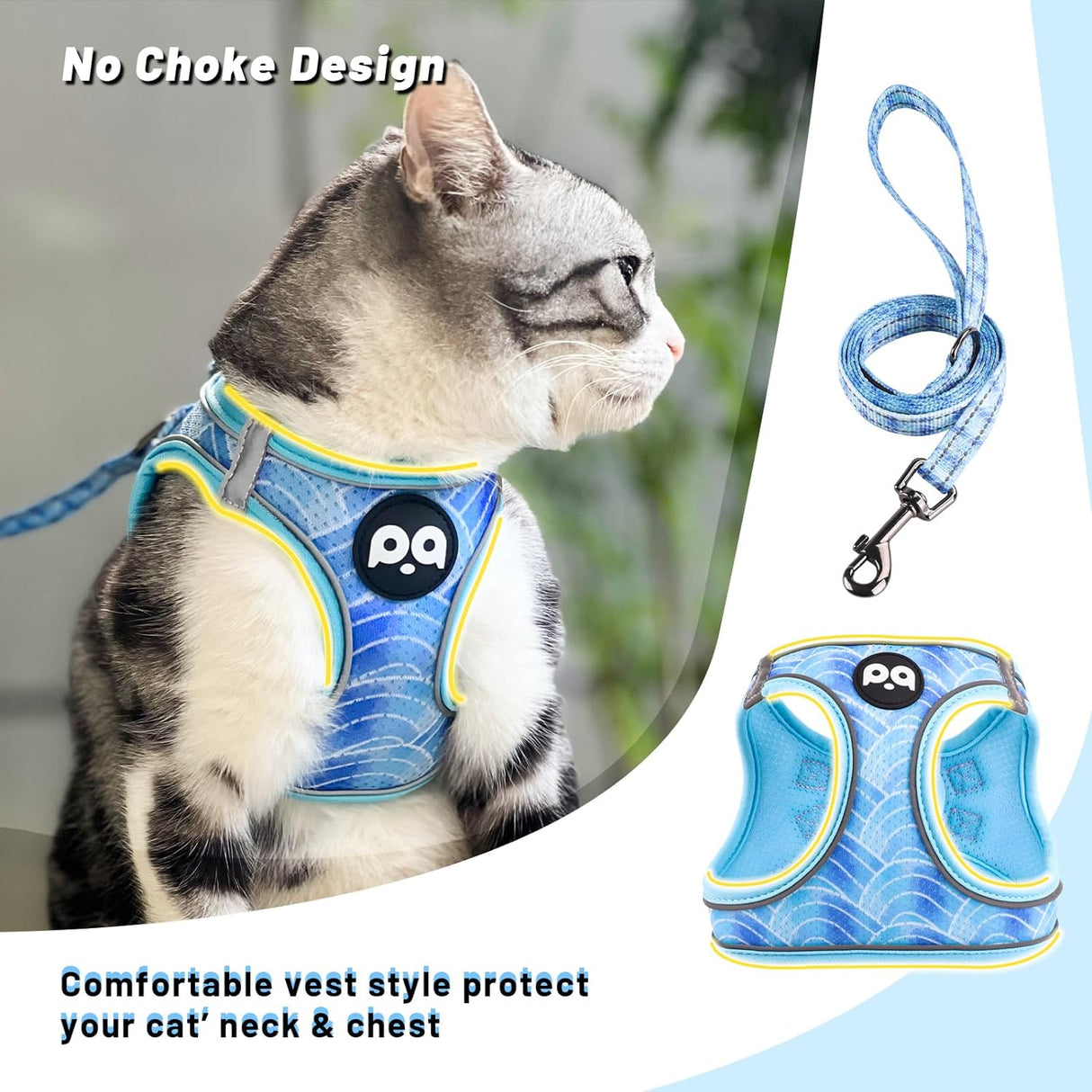 Arnés para Gatos Antiescape Ajustable con Tiras Reflectantes