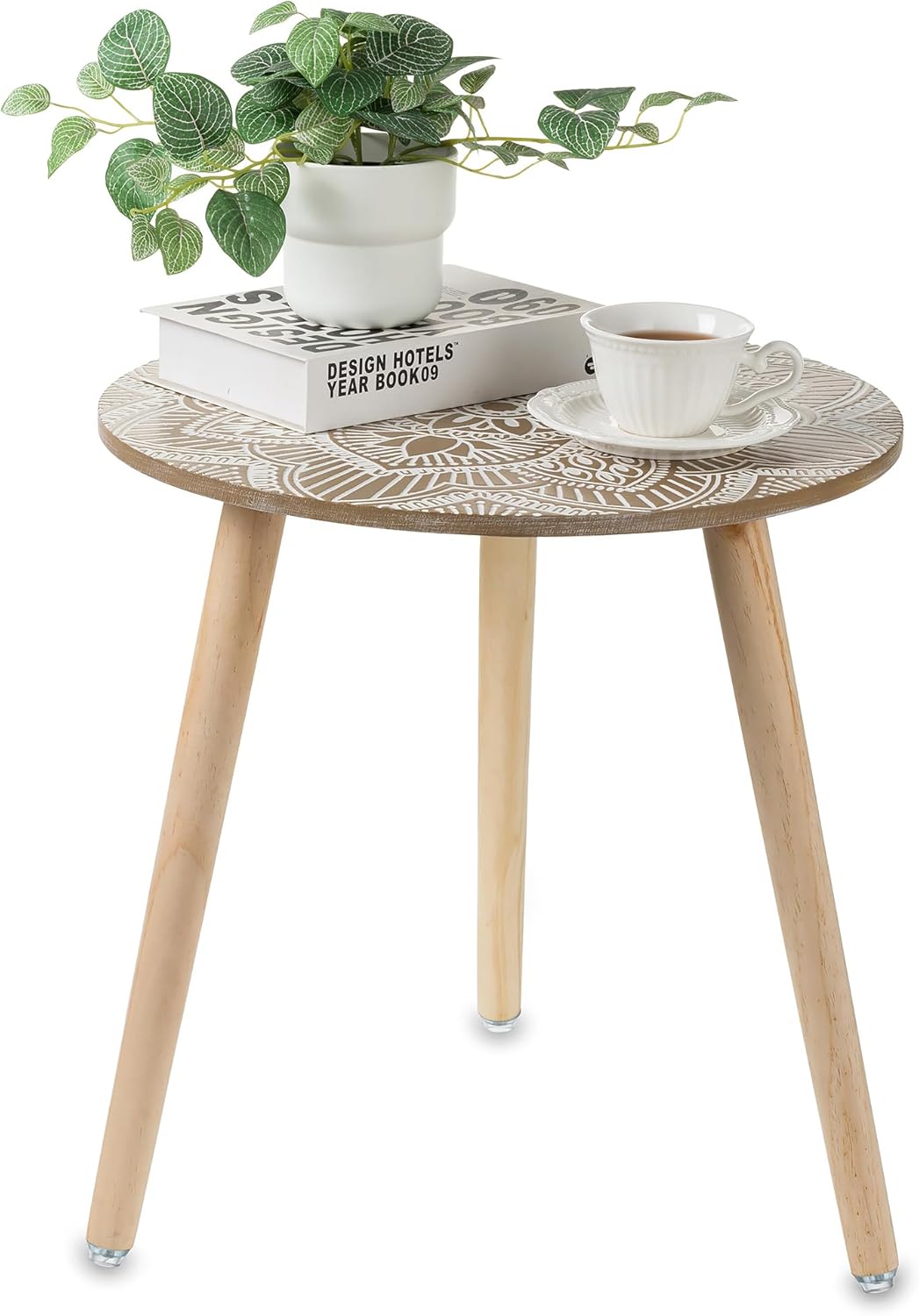 Hanobe Small Round Side Table: Boho End Tables for Living Room