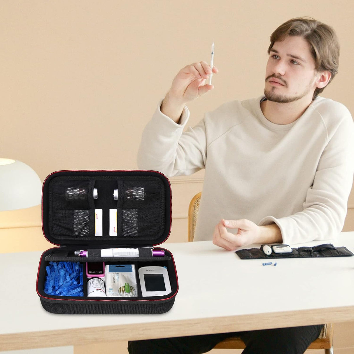 Estuche de viaje para diabéticos medidor de glucosa negro