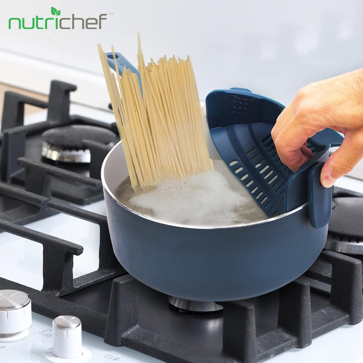 Colador de silicona con clip azul NutriChef NCCW14SBLUSDRA