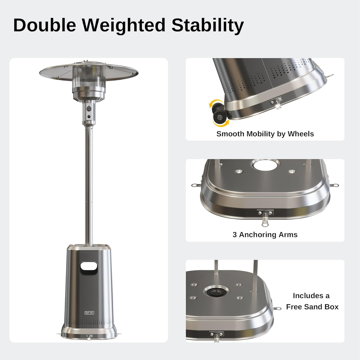 Calentador de patio de acero inoxidable para exteriores