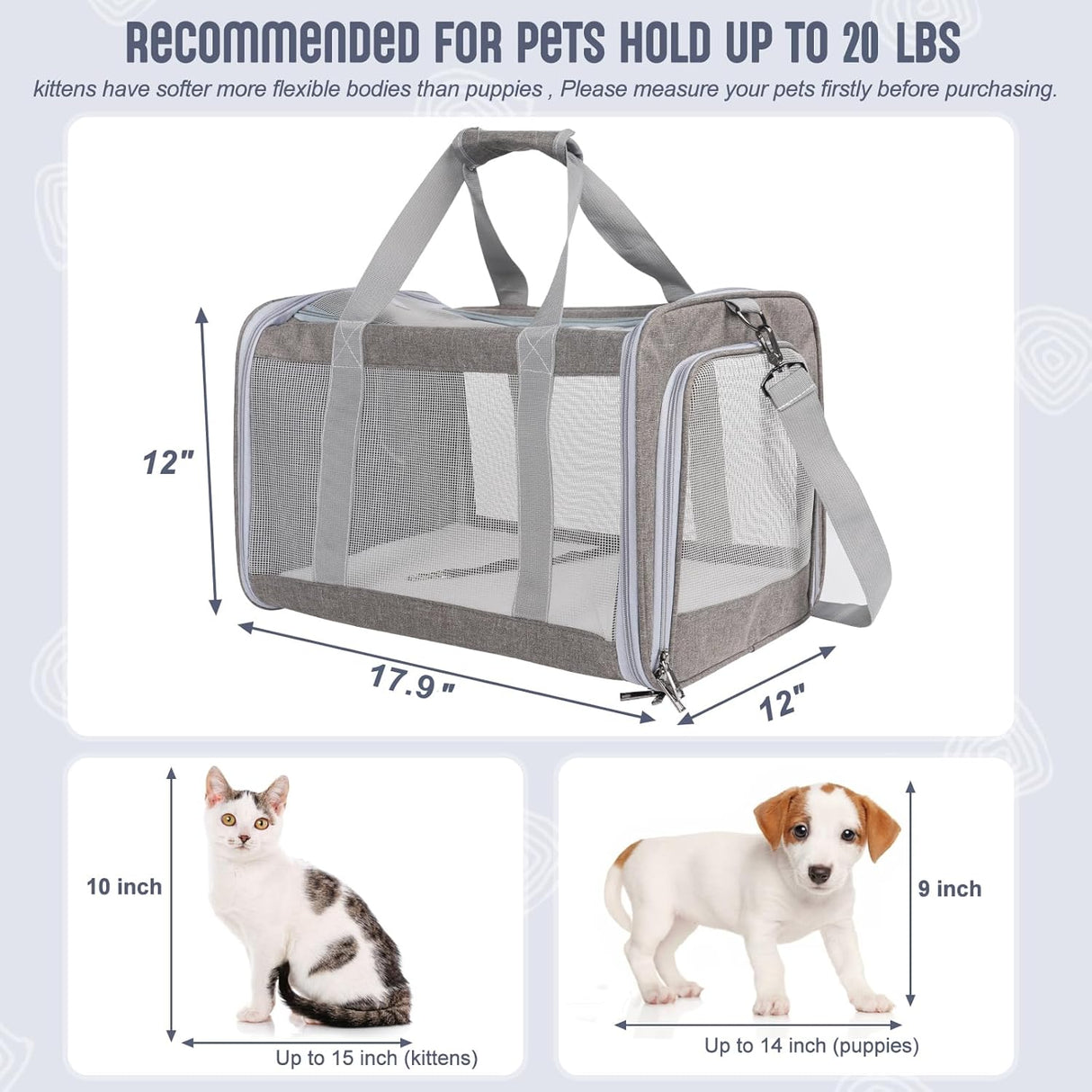 Transportador para Gatos Grandes 20 lbs, Ventilación y 4 Ventanas