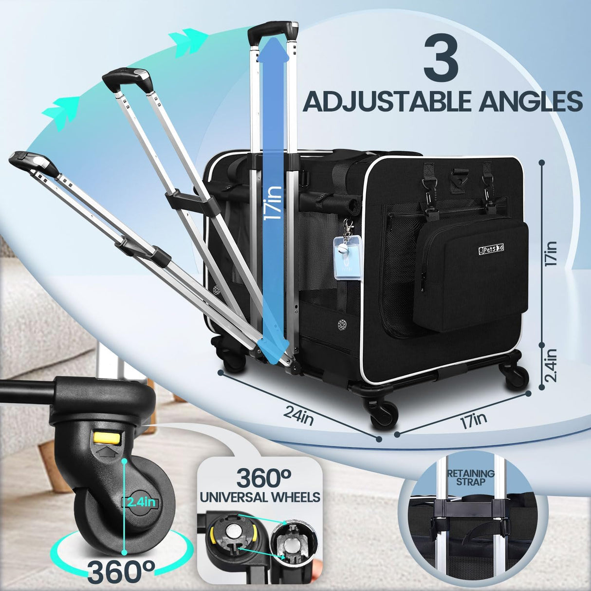 Transportín Extra Grande para Gatos Petskd con Ruedas y Caja