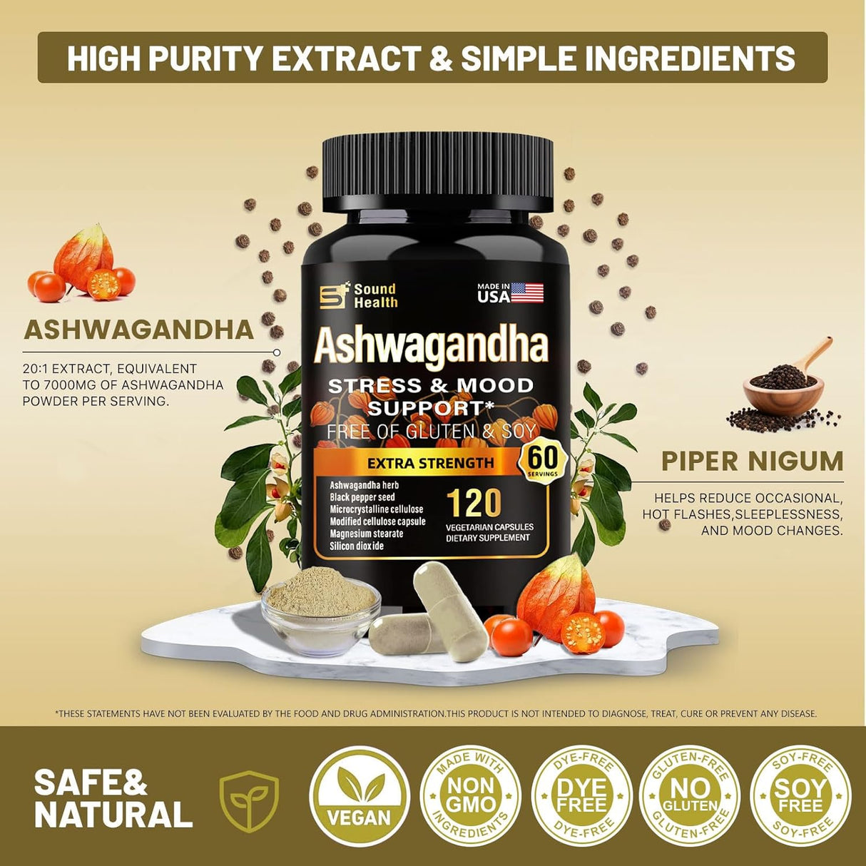 Cápsulas Orgánicas de Ashwagandha - 7000mg - 120 Cápsulas