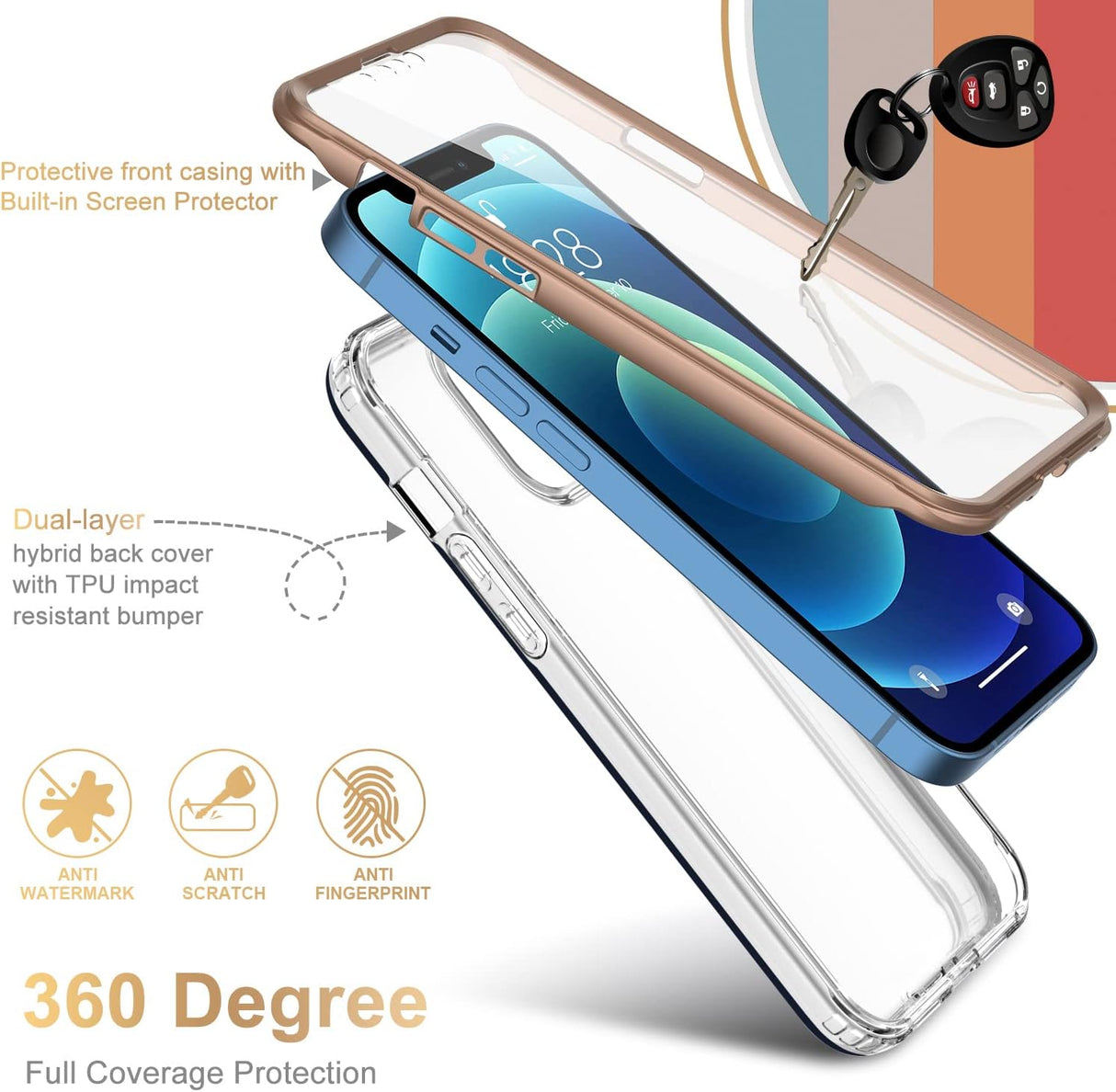 ESDOT Funda para iPhone 12, iPhone 12 Pro con protector de pantalla integrado, funda resistente con diseños de moda para mujeres y niñas, funda protectora para iPhone 12/12 Pro de 6.1 pulgadas, bonito arco iris