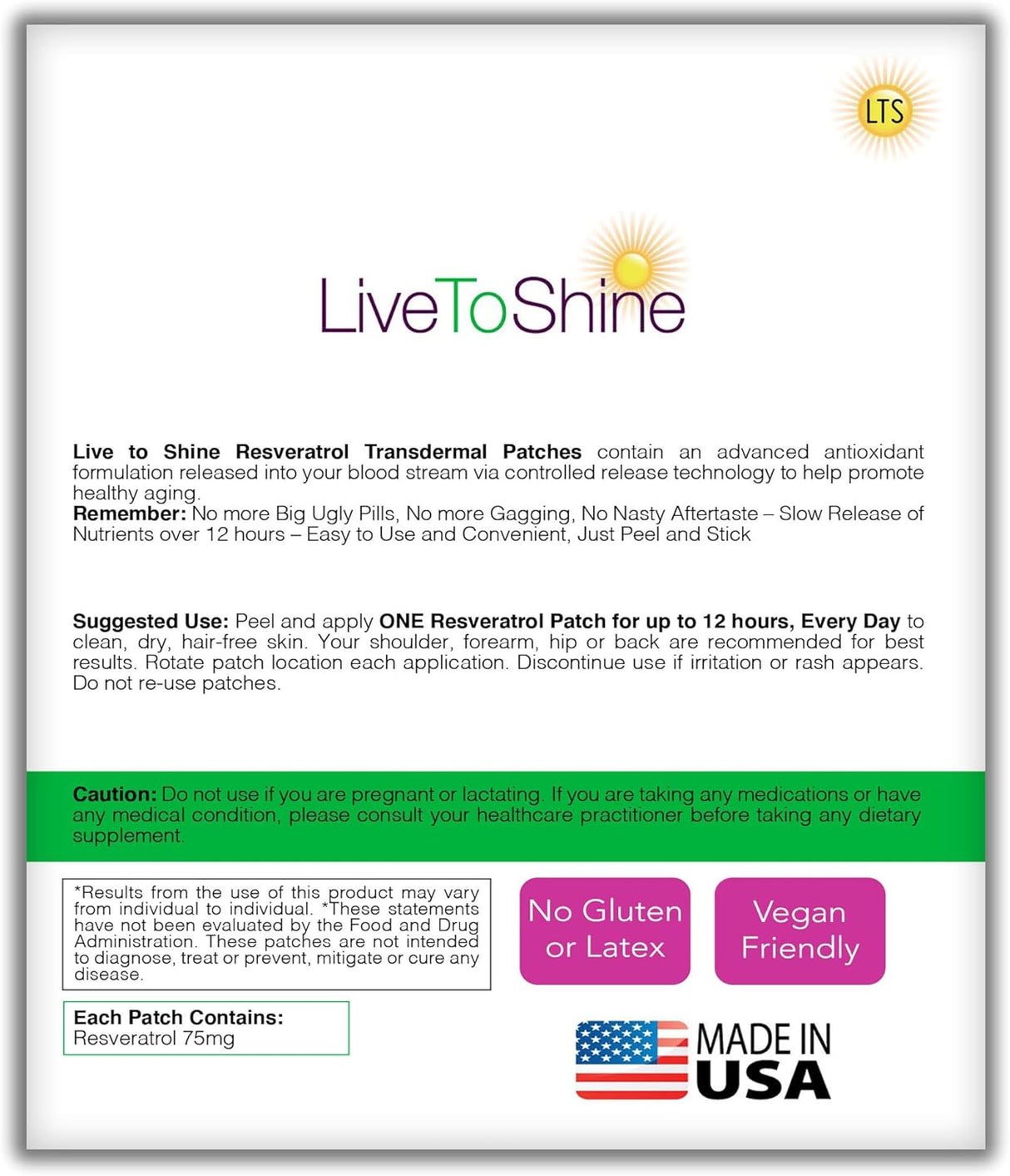 Parche Resveratrol Live To Shine Antioxidante Salud 30und