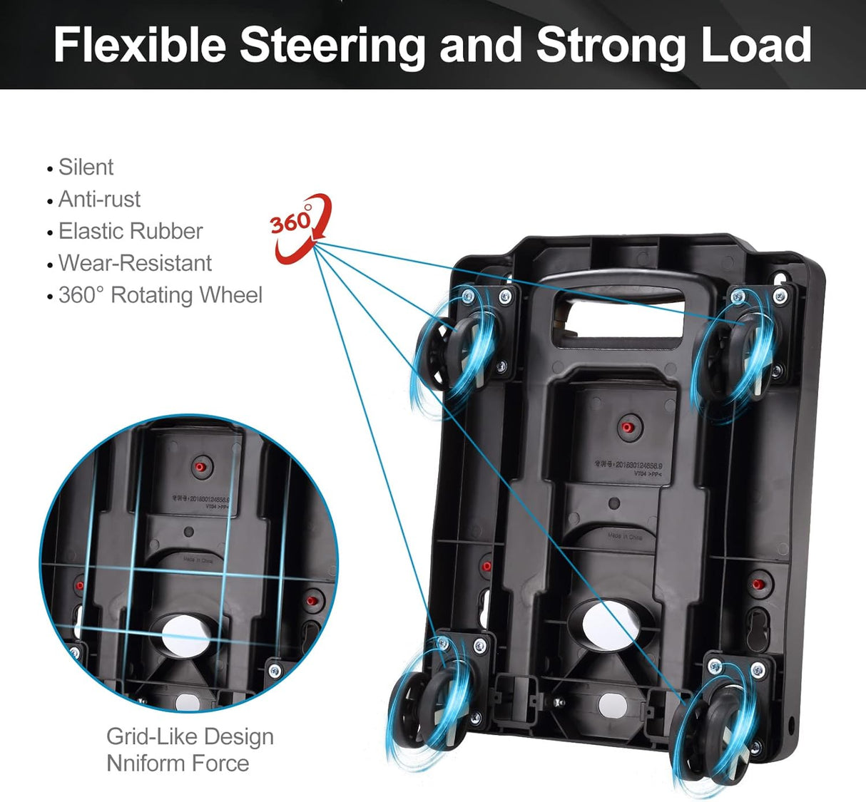 Carretilla Plegable, Ligera, Ruedas Giratorias, Ajustable, Modelo X