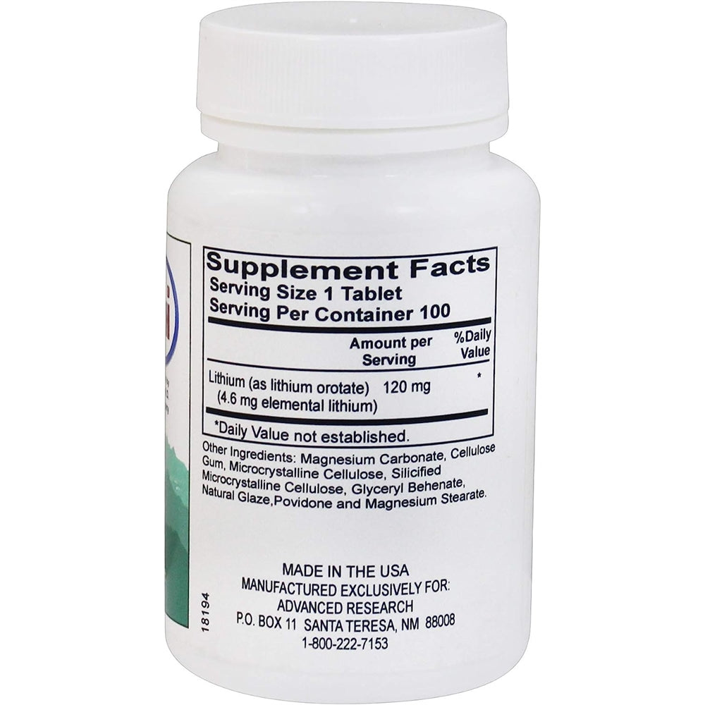 Suplementos Orotate de litio 120 miligramos 100 lengüetas