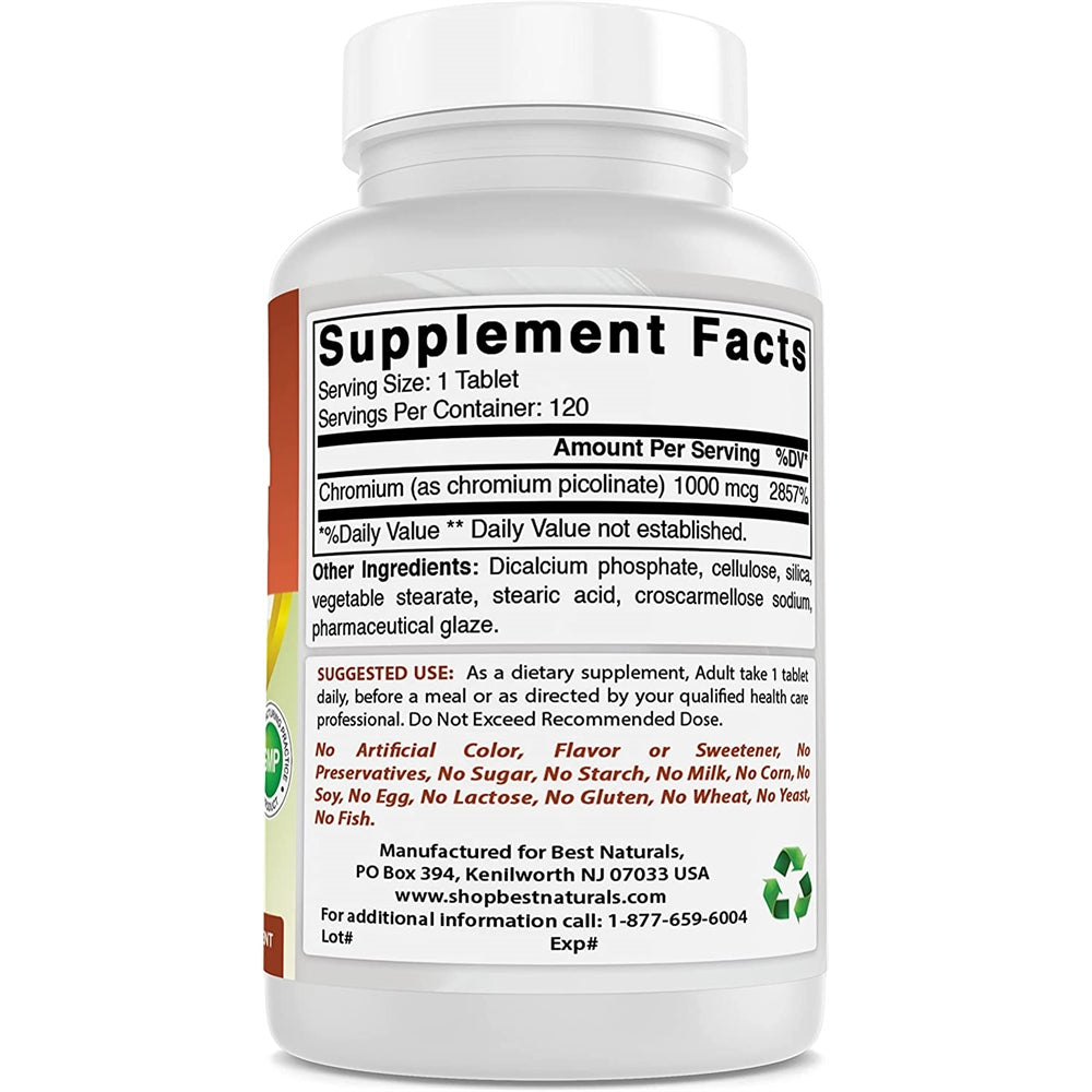 Suplementos Alimenticios Picolinato de cromo 1000 mcg 120