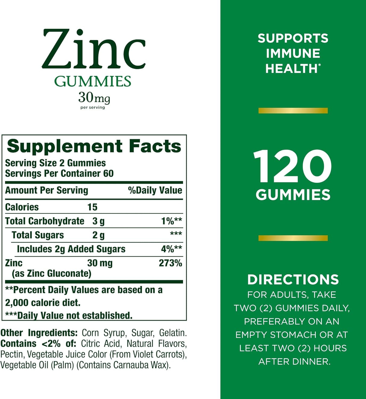 Suplemento Gomitas de zinc de apoyo inmunológico 30 mg 120un