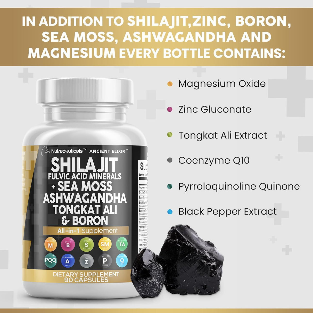 Suplemento Shilajit Clean Nutraceuticals 10,000mg 90 Cápsulas