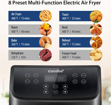 Freidora de aire COMFEE 5.8Qt 1700W, 8 funciones, digital