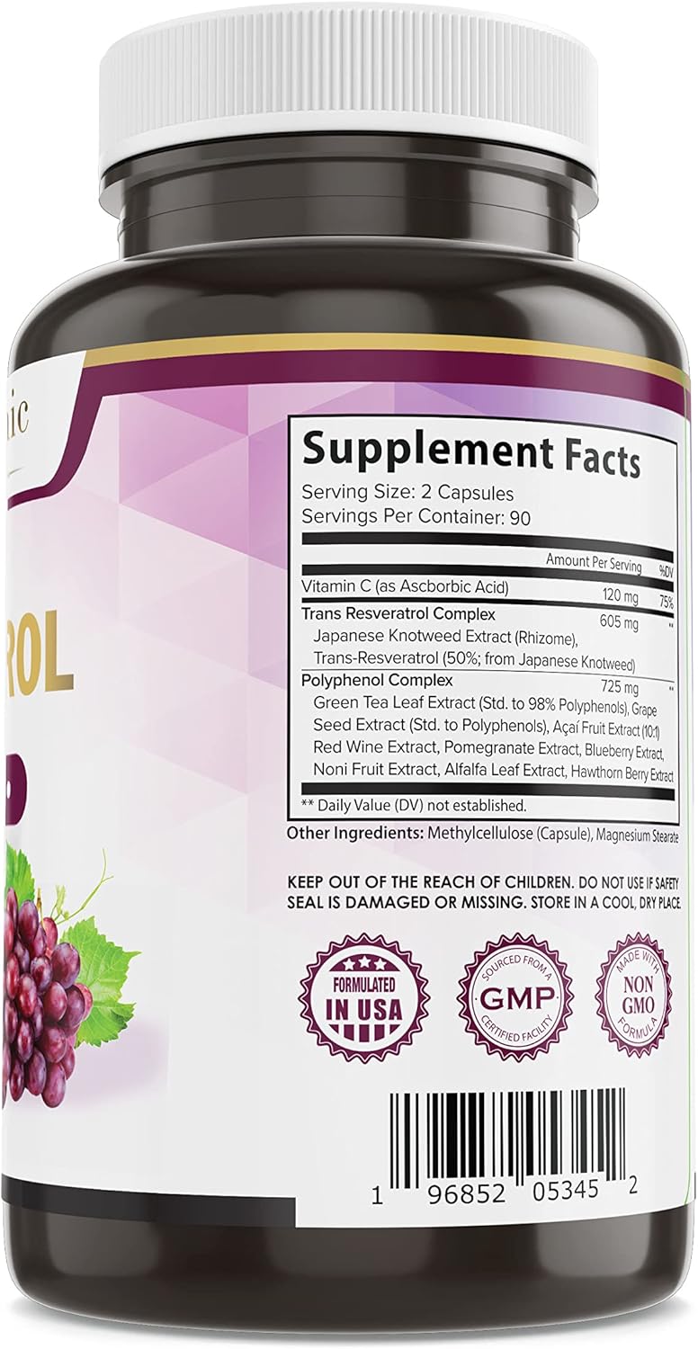Suplemento Resveratrol 1450 mg salud cardíaca con té verde