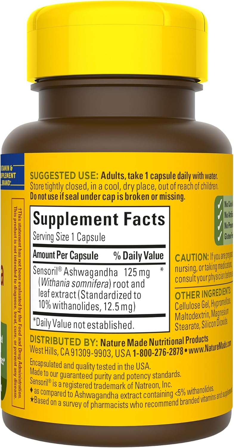 Suplemento Nature Made Ashwagandha 125 mg 60 cápsulas