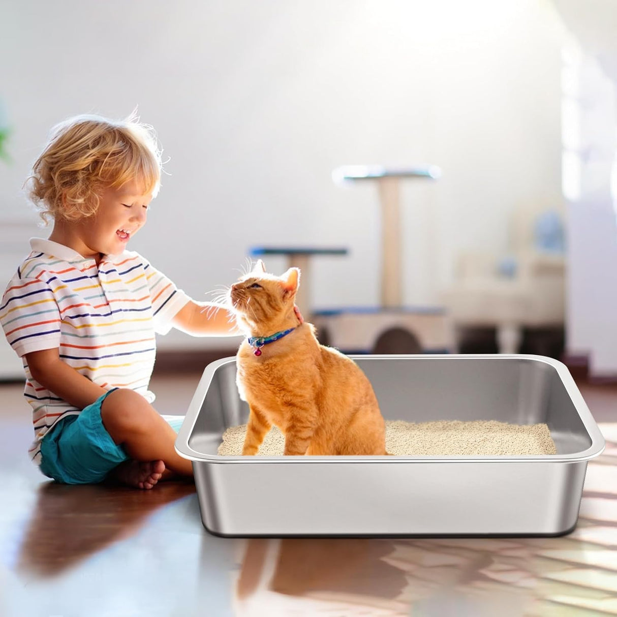 Caja de arena de viaje para gatos Harhana de acero inox.