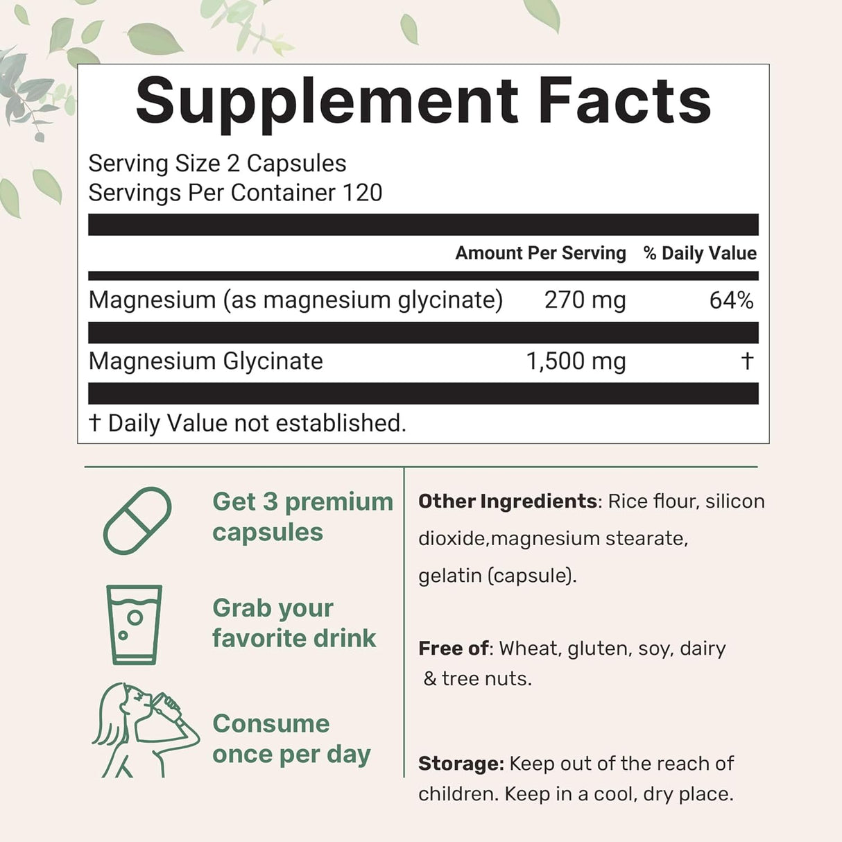 Magnesio Glicinato Triple Fuerza 1,500mg, 240 Cápsulas