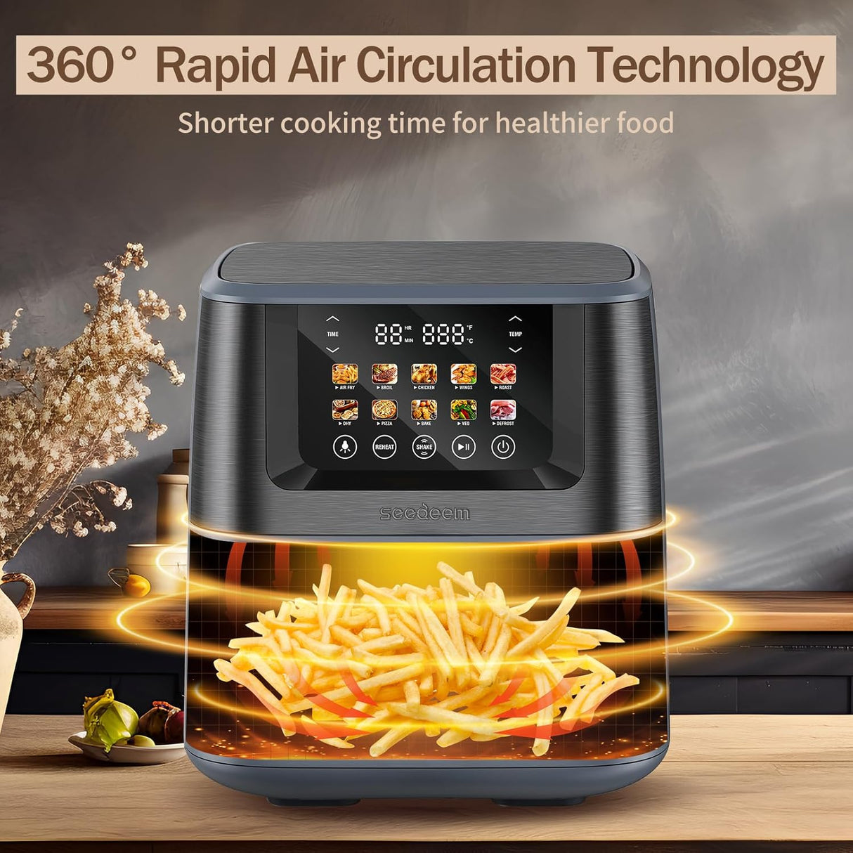 Air Fryer SEEDEEM Max XL 8 Quart 10 en 1 con Pantalla Táctil