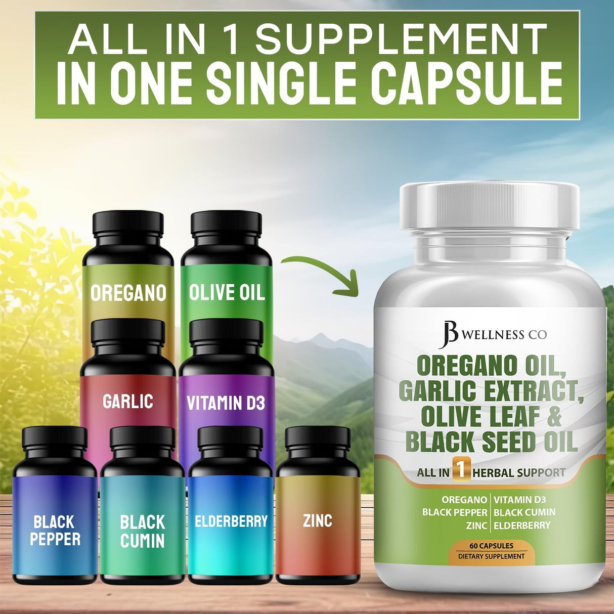 JB Wellness Aceite de Orégano, Ajo, Olivo y Astrágalo 120 cápsulas