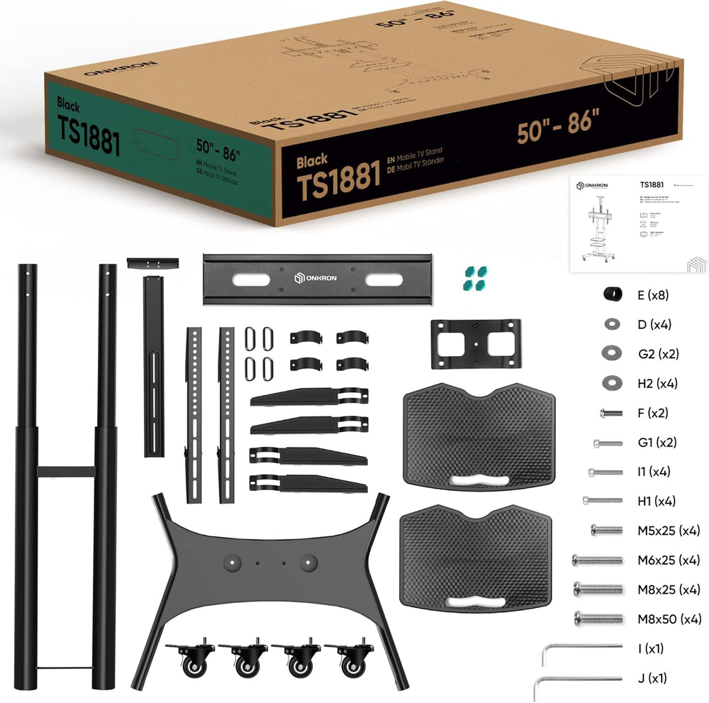 Soporte móvil para TV ONKRON, ajustable, VESA 800x500, 200 lbs