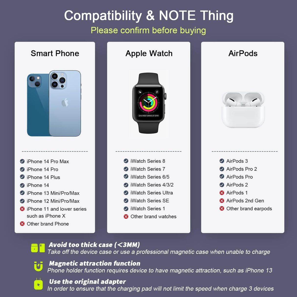 Cargador inalámbrico 3 en múltiples dispositivos color lila