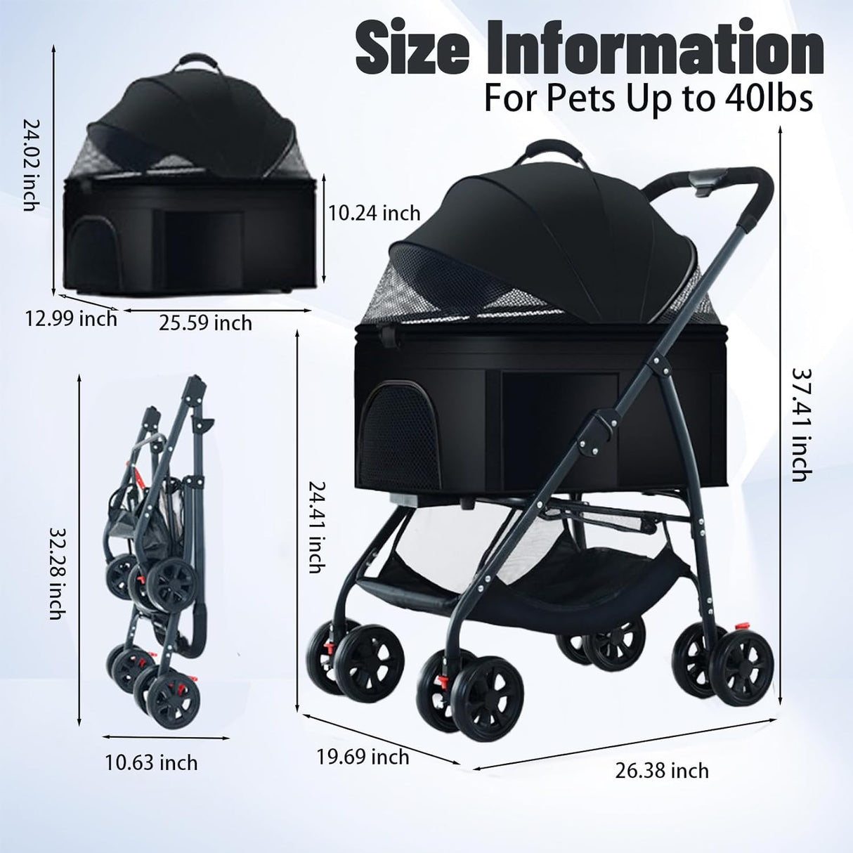 Carrito para Perros 3 en 1, Plegable, Soporta hasta 25kg