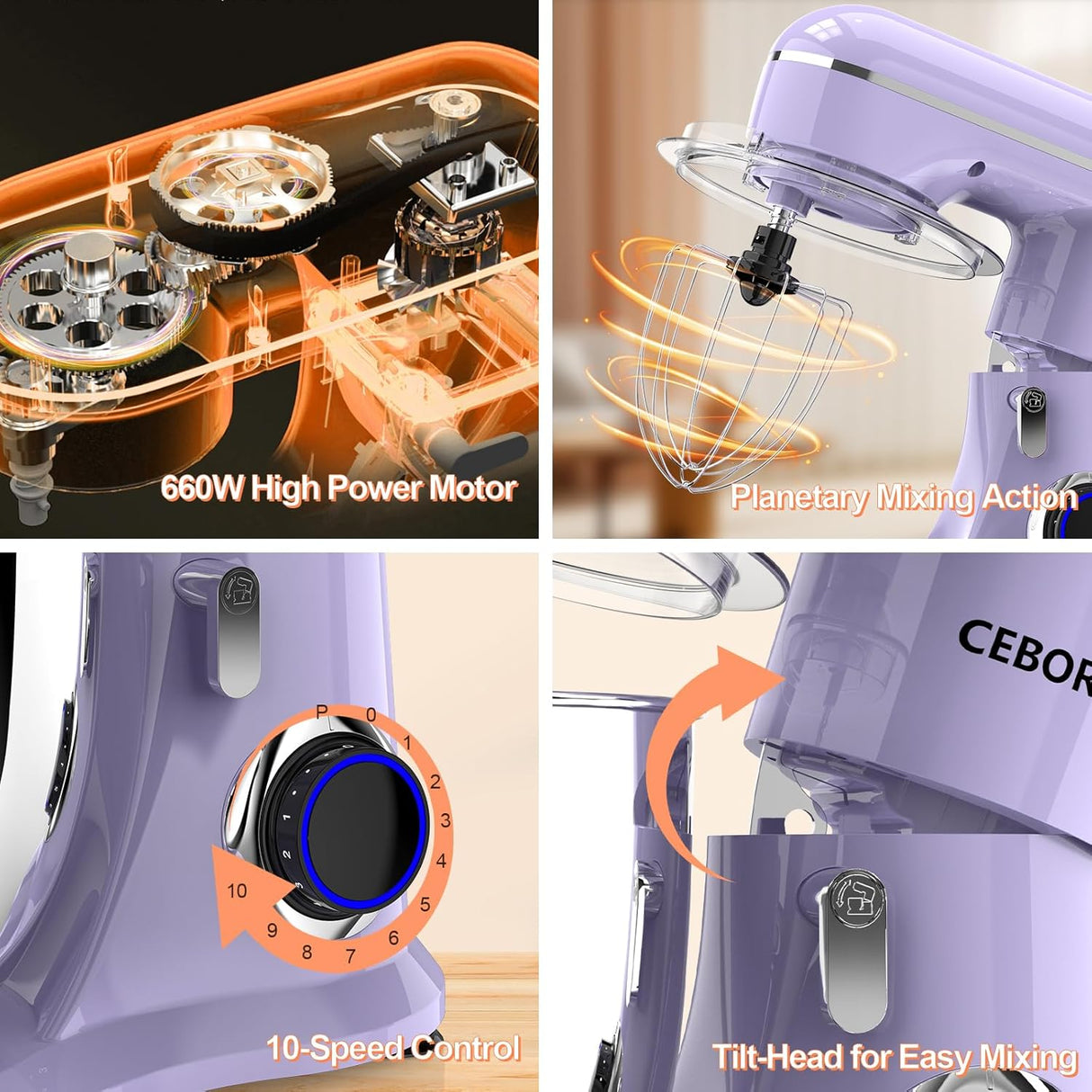 Batidora de Pie 3 en 1 6.5QT 660W 10 Velocidades, Modelo XYZ