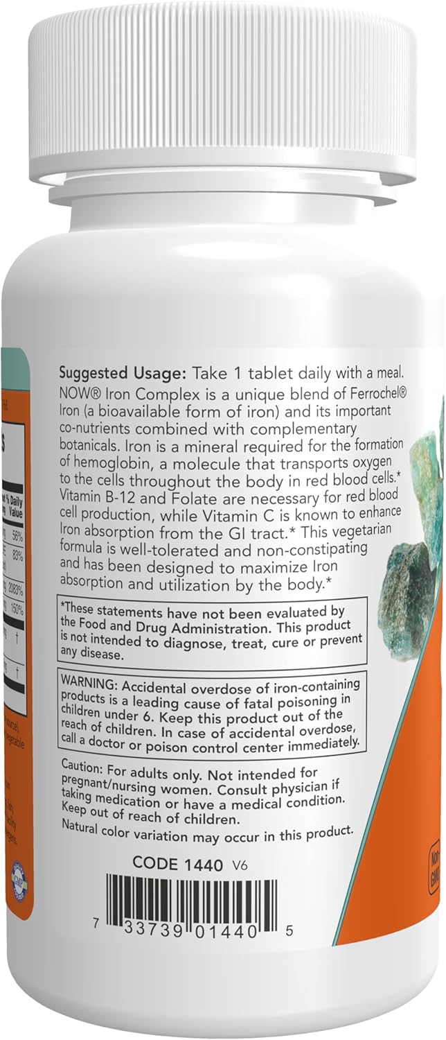 Suplementos NOW Complejo de Hierro Sin Estreñimiento 100 un