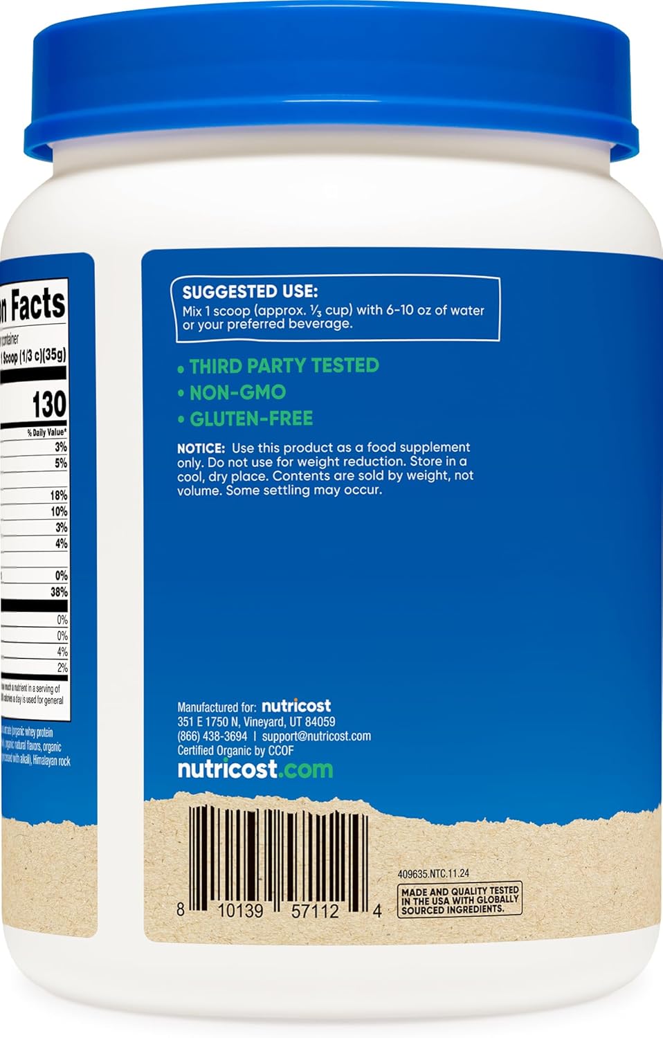 Proteína de Suero Orgánica Nutricost, Chocolate Mantequilla, 1LB