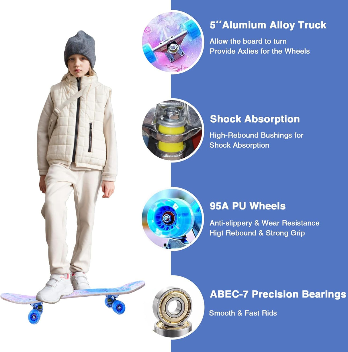 Patinetas completas para principiantes, 31" con diseño de unicornio y calavera