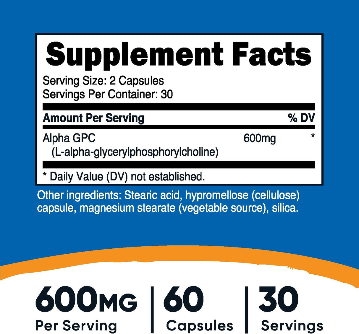 Alpha GPC 600mg Cápsulas Vegetarianas - Sin GMO y Sin Gluten