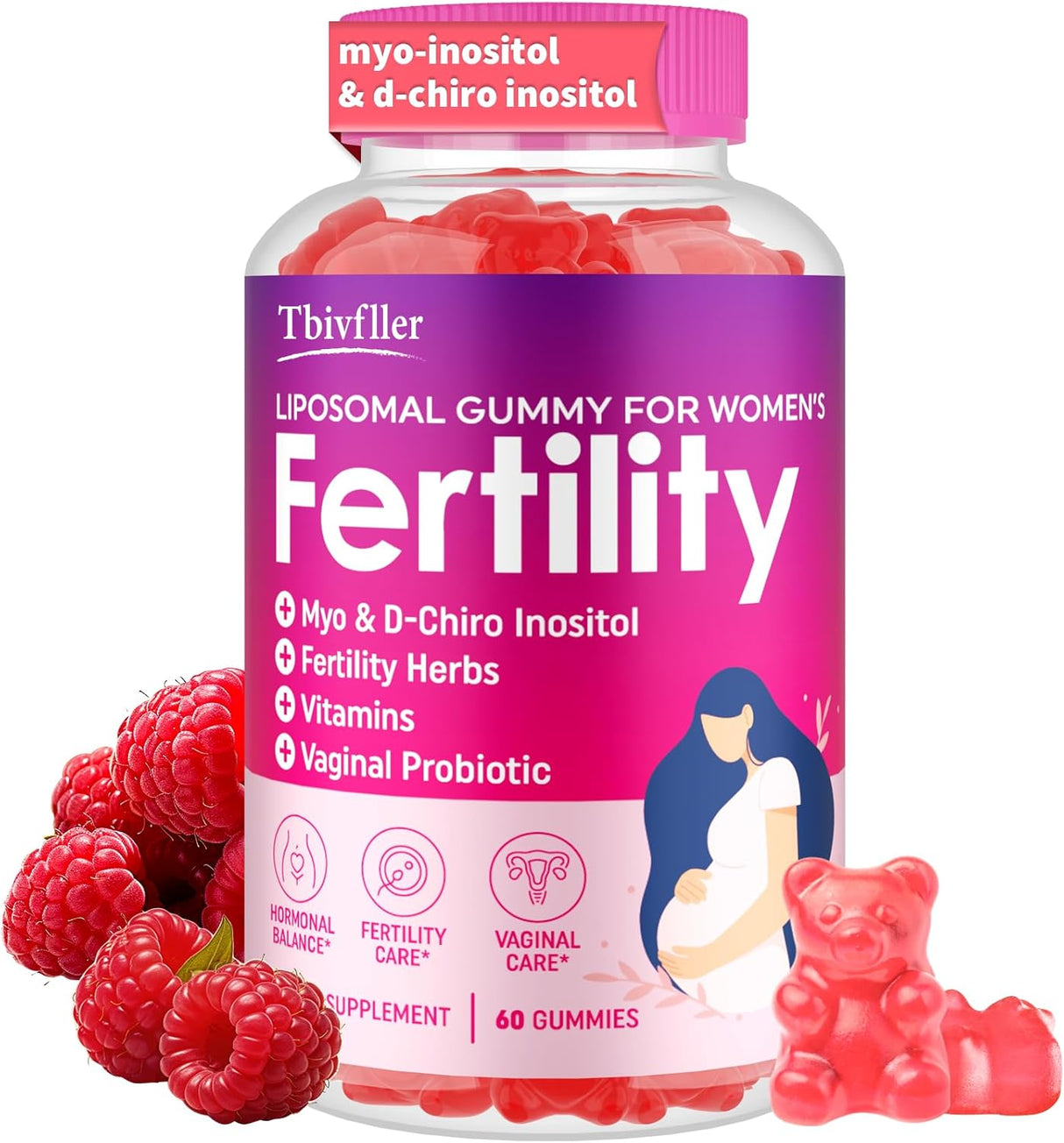 Suplemento de Fertilidad para Mujeres, 60 Gummies, con Inositol, Folato