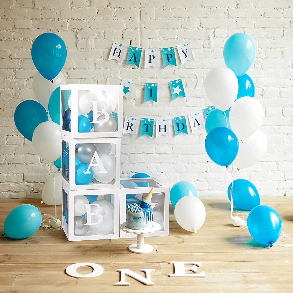 Keencopper Cajas de bebé con 30 letras (BABY+A-Z) para baby shower, decoraciones de baby shower para niño, cajas transparentes para globos transparentes para fiesta de primer cumpleaños, despedida de soltera, revelación de género, reutilizables