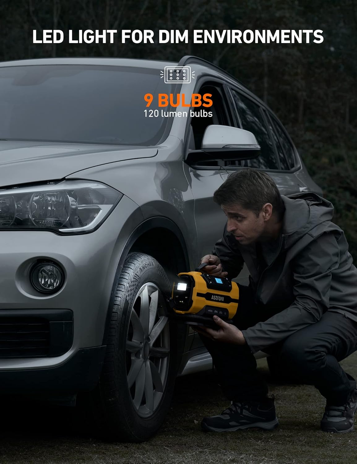 Inflador de neumáticos portatil150 PSI con motores y luz led