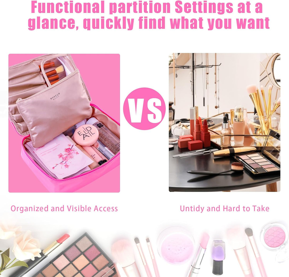 Bolsa de maquillaje de viaje fucsia Queboom